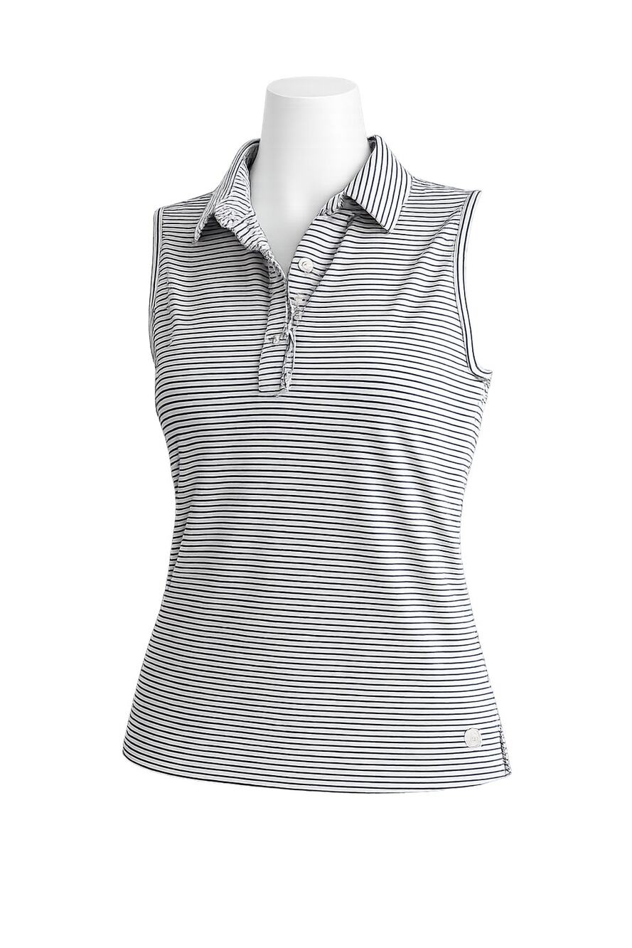 Tory Burch Sport Striped Ruffle Sleeveless Performance Polo - Size S